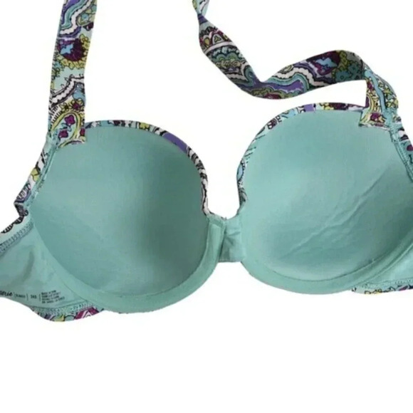 Aerie Bikini Set 2 Piece  Halter Blue Paisley Cut Outs Underwire Swim Beach 34D - Picture 7 of 9